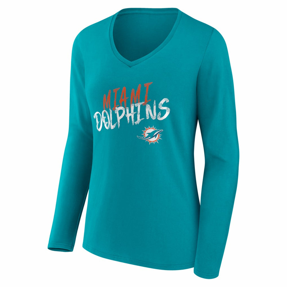 Miami Dolphins Women's Hustle Personalized Name & Number Long Sleeve V-Neck T-Shirt Aqua | NFL