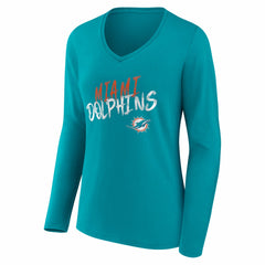 Miami Dolphins Women's Hustle Personalized Name & Number Long Sleeve V-Neck T-Shirt Aqua | NFL