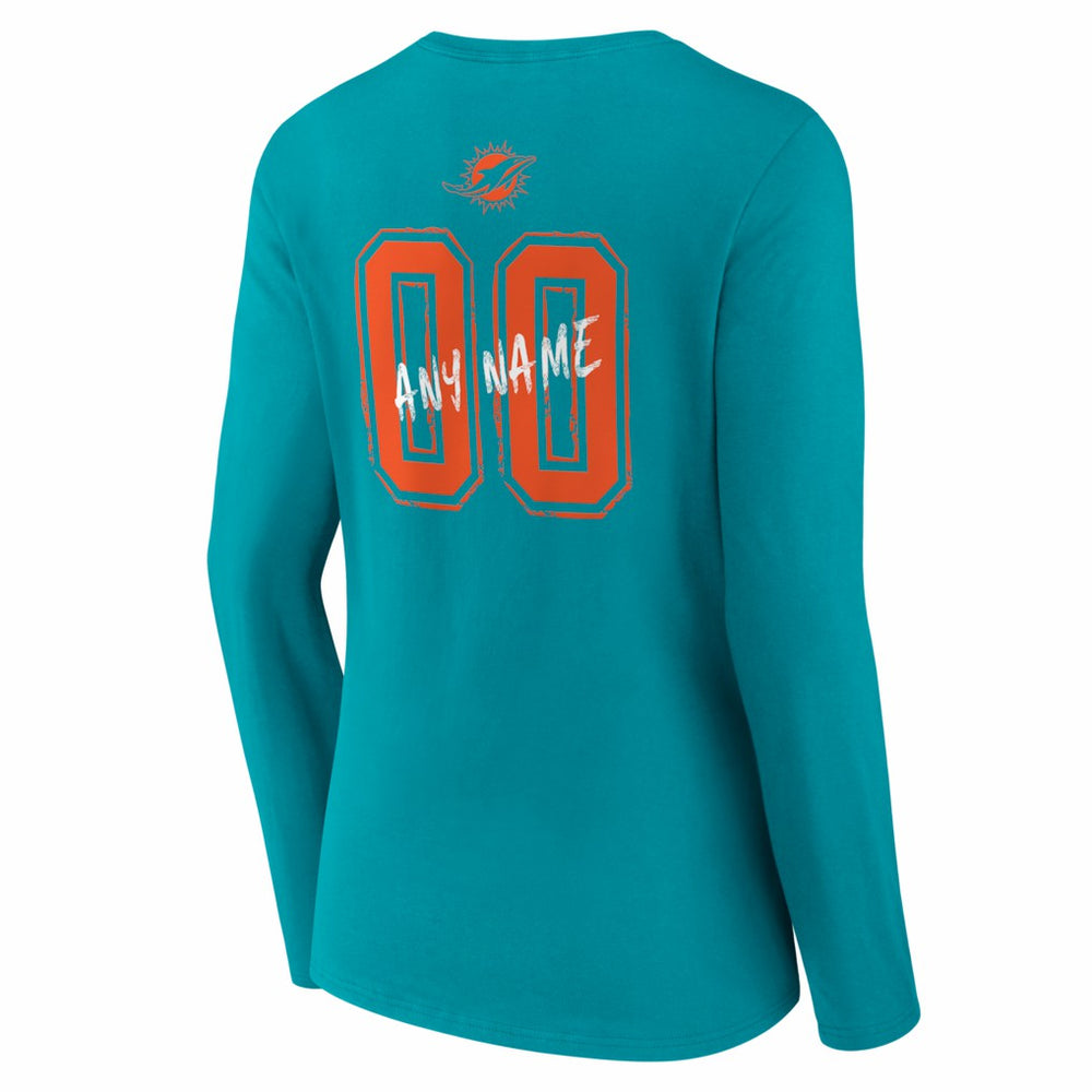Miami Dolphins Women's Hustle Personalized Name & Number Long Sleeve V-Neck T-Shirt Aqua | NFL