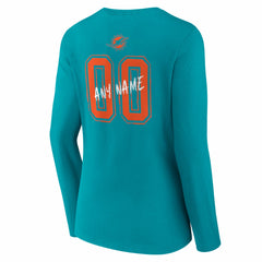 Miami Dolphins Women's Hustle Personalized Name & Number Long Sleeve V-Neck T-Shirt Aqua | NFL