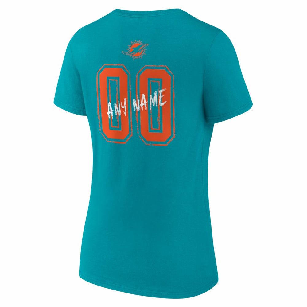 Miami Dolphins Women's Hustle Personalized Name & Number V-Neck T-Shirt Aqua | NFL