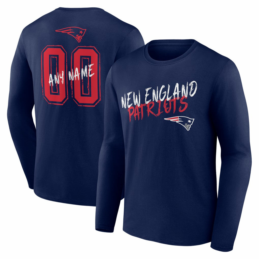 New England Patriots Hustle Personalized Name & Number Long Sleeve T-Shirt Navy | NFL
