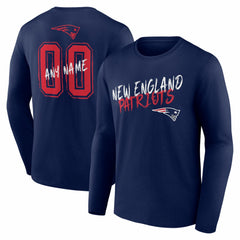 New England Patriots Hustle Personalized Name & Number Long Sleeve T-Shirt Navy | NFL