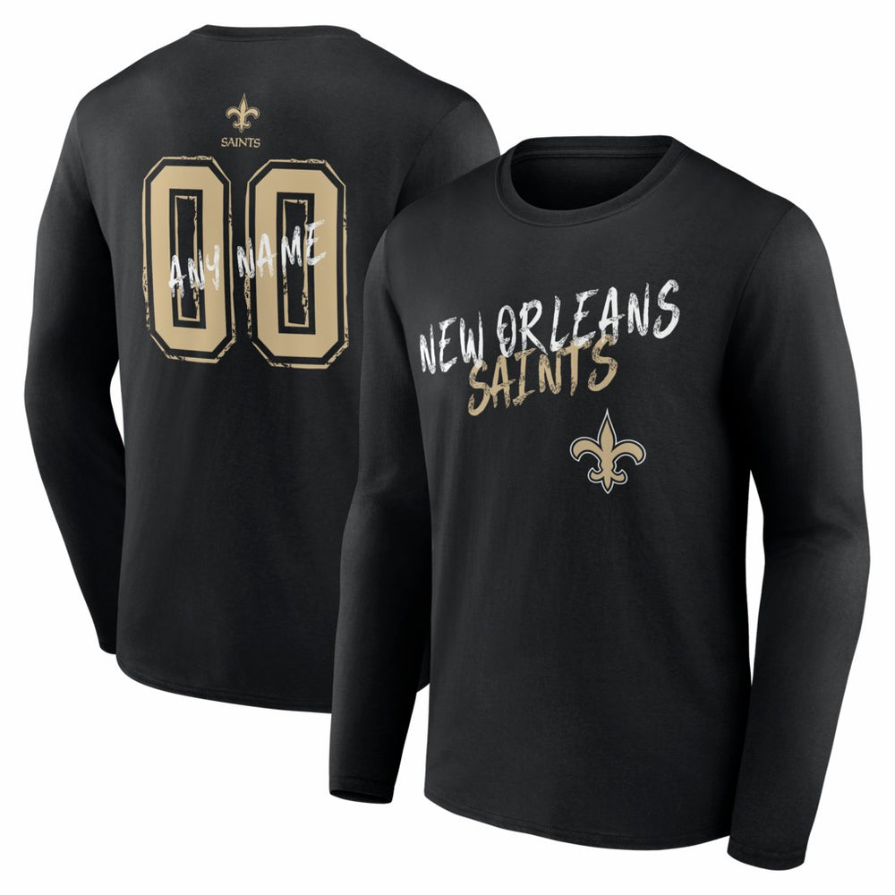New Orleans Saints Hustle Personalized Name & Number Long Sleeve T-Shirt Black | NFL