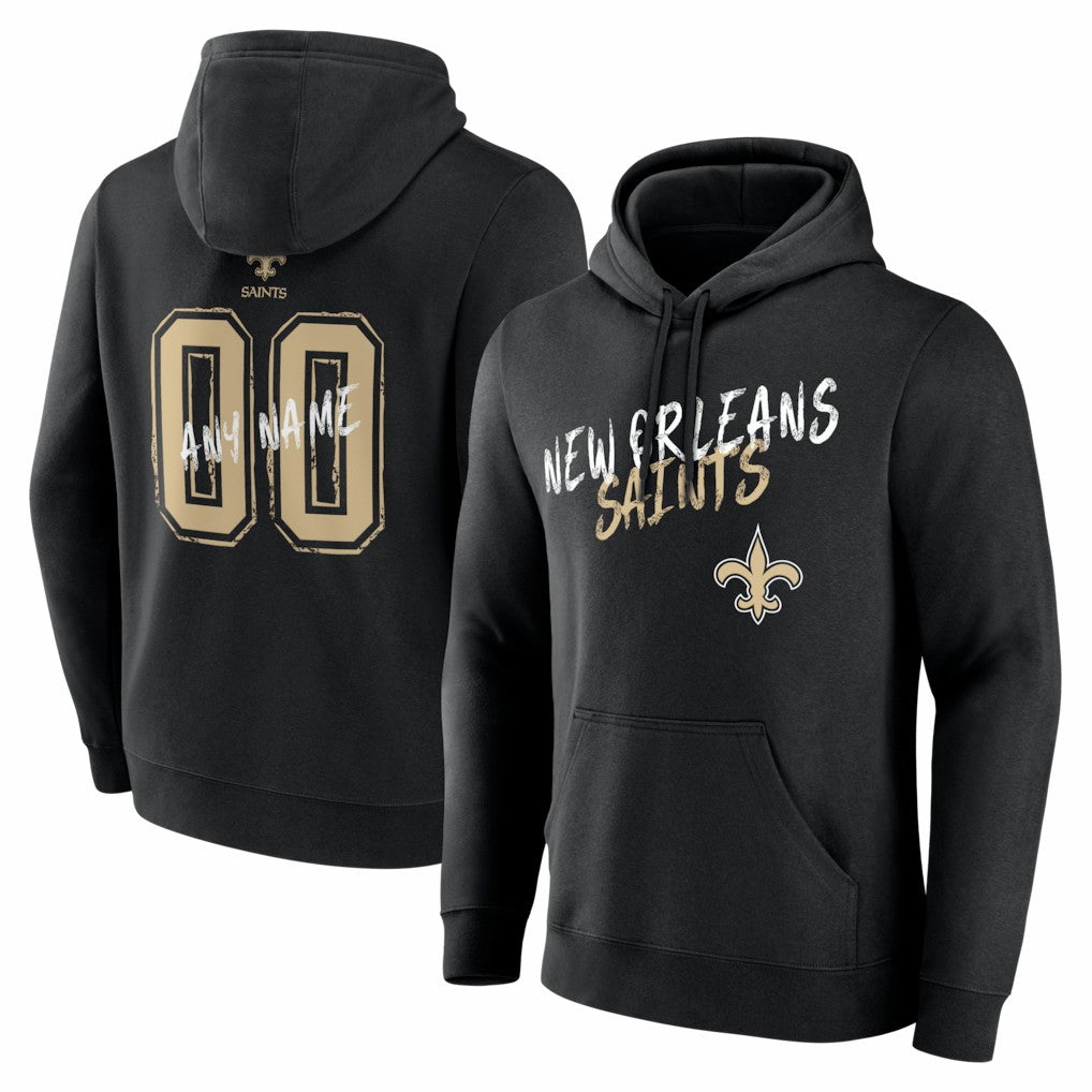New Orleans Saints Hustle Personalized Name & Number Hoodie Black | NFL
