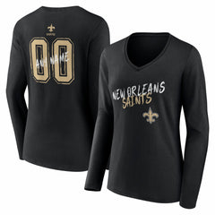 New Orleans Saints Women's Hustle Personalized Name & Number Long Sleeve V-Neck T-Shirt Black | NFL
