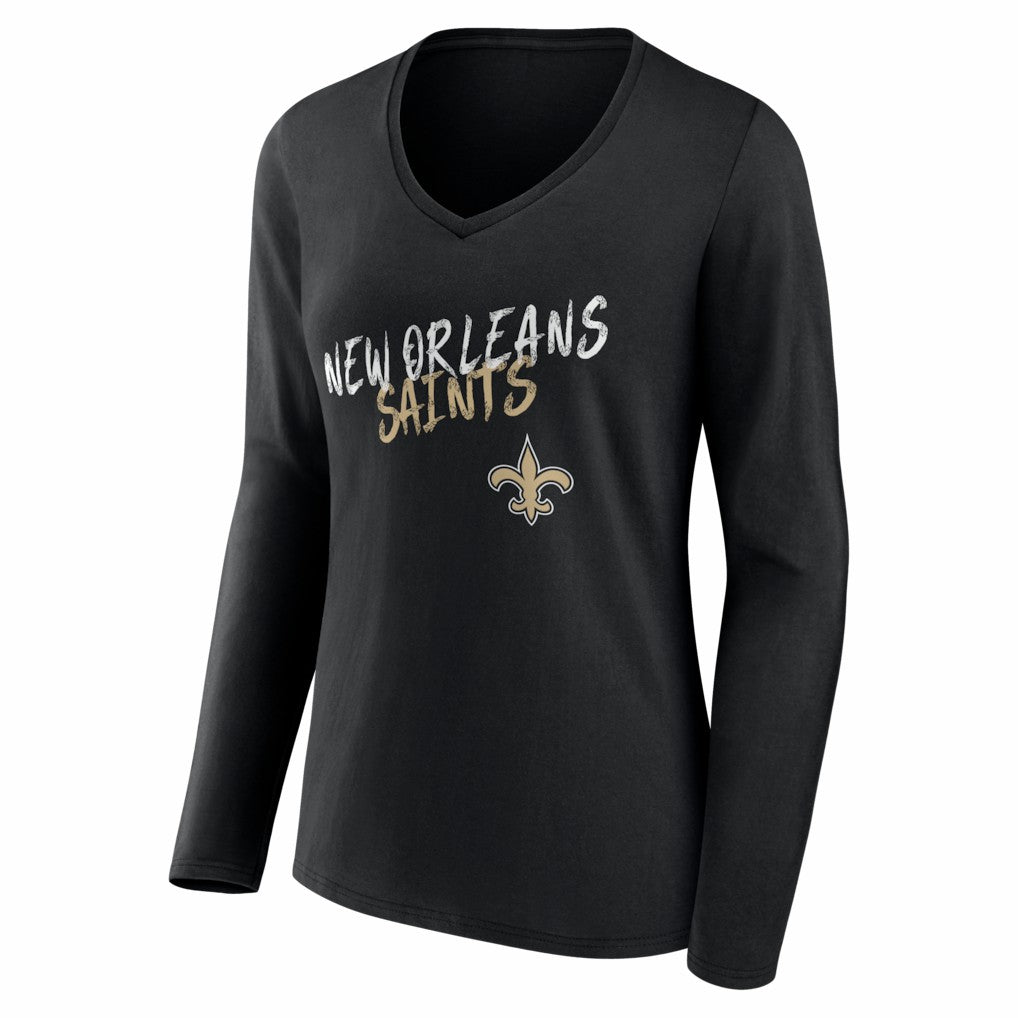 New Orleans Saints Women's Hustle Personalized Name & Number Long Sleeve V-Neck T-Shirt Black | NFL