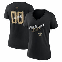 New Orleans Saints Women's Hustle Personalized Name & Number V-Neck T-Shirt Black | NFL
