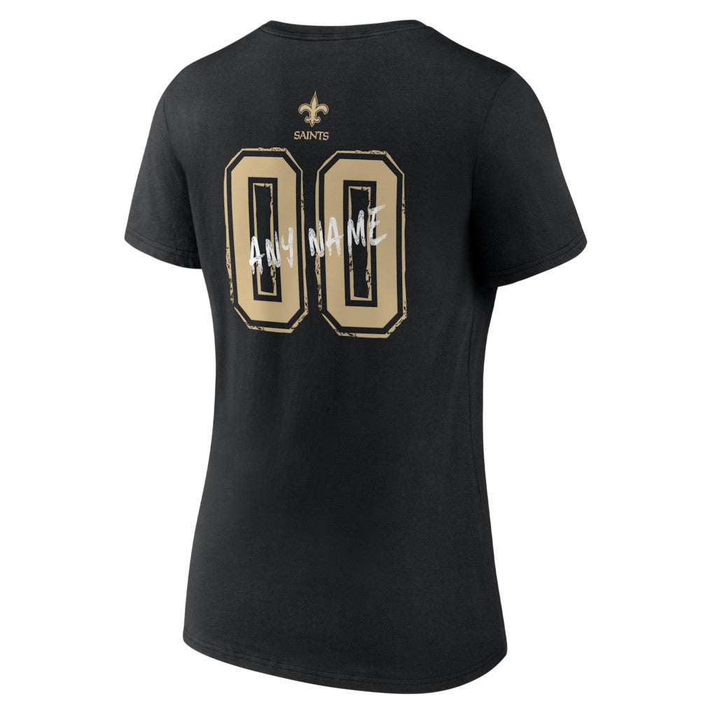 New Orleans Saints Women's Hustle Personalized Name & Number V-Neck T-Shirt Black | NFL