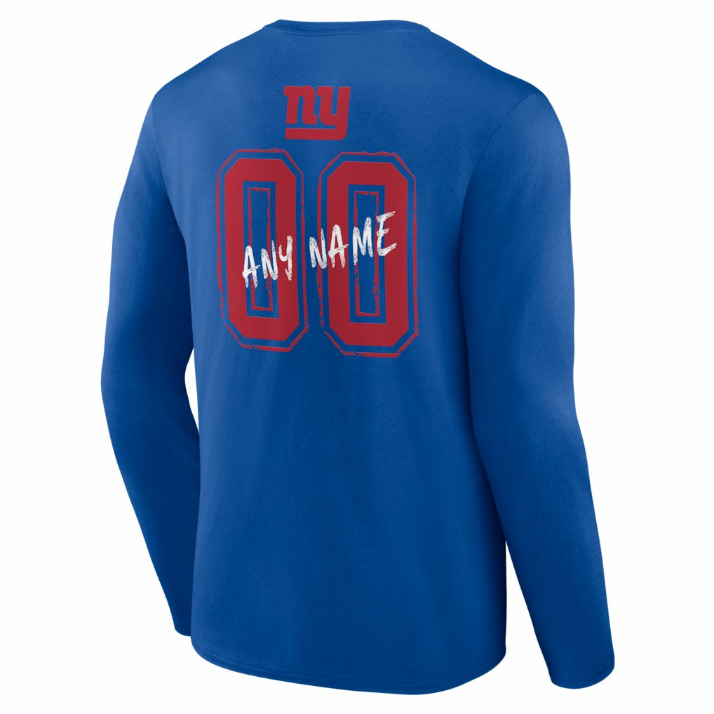 New York Giants Hustle Personalized Name & Number Long Sleeve T-Shirt Royal | NFL