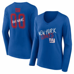 New York Giants Women's Hustle Personalized Name & Number Long Sleeve V-Neck T-Shirt Royal | NFL
