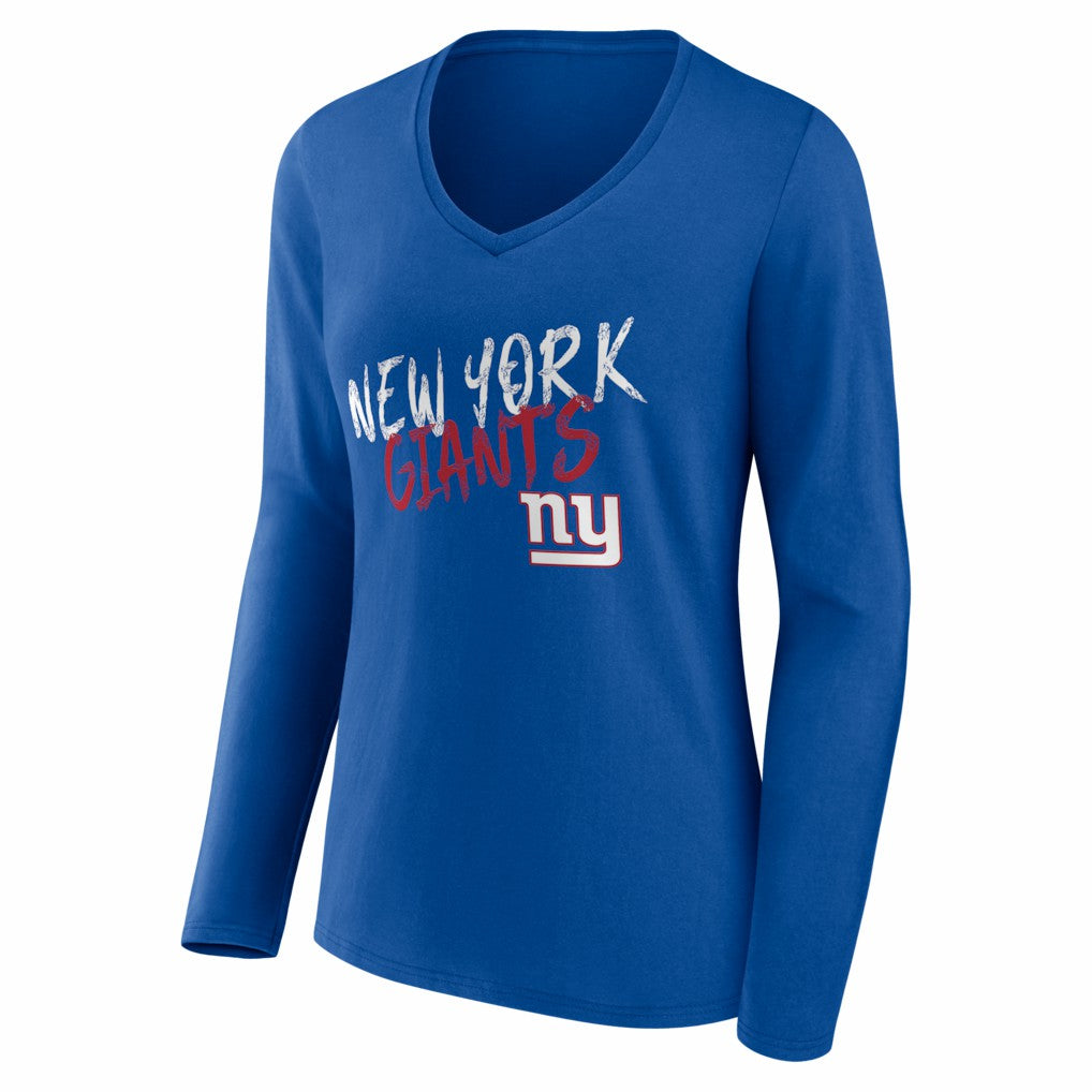 New York Giants Women's Hustle Personalized Name & Number Long Sleeve V-Neck T-Shirt Royal | NFL