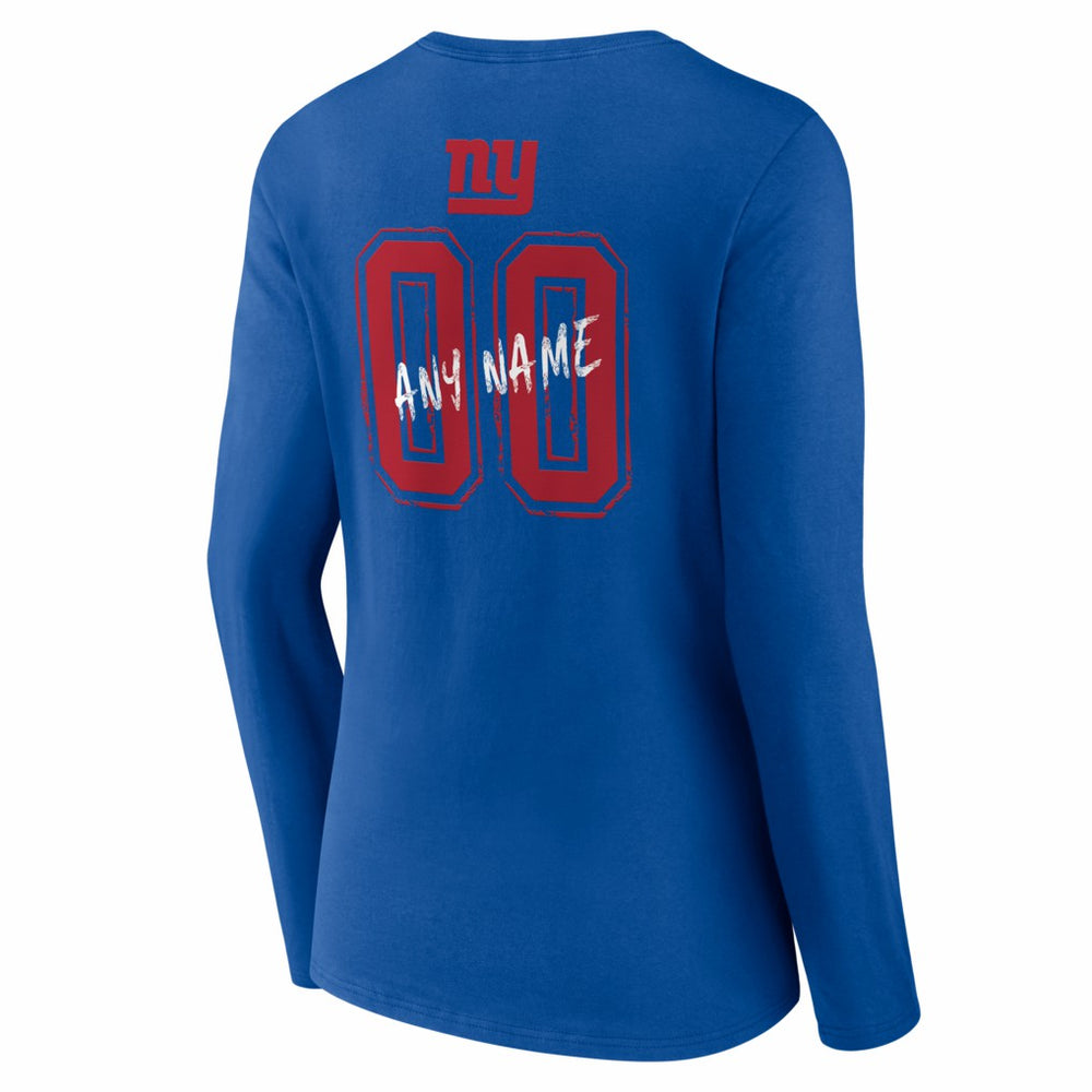 New York Giants Women's Hustle Personalized Name & Number Long Sleeve V-Neck T-Shirt Royal | NFL