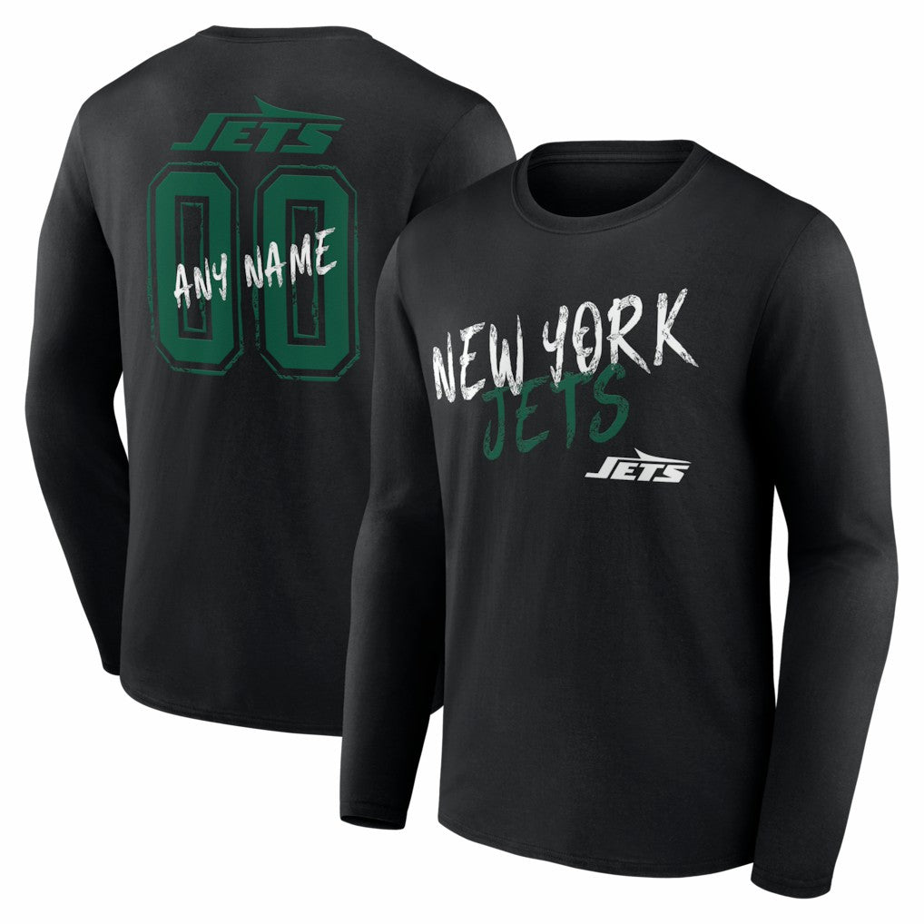 New York Jets Hustle Personalized Name & Number Long Sleeve T-Shirt Black | NFL
