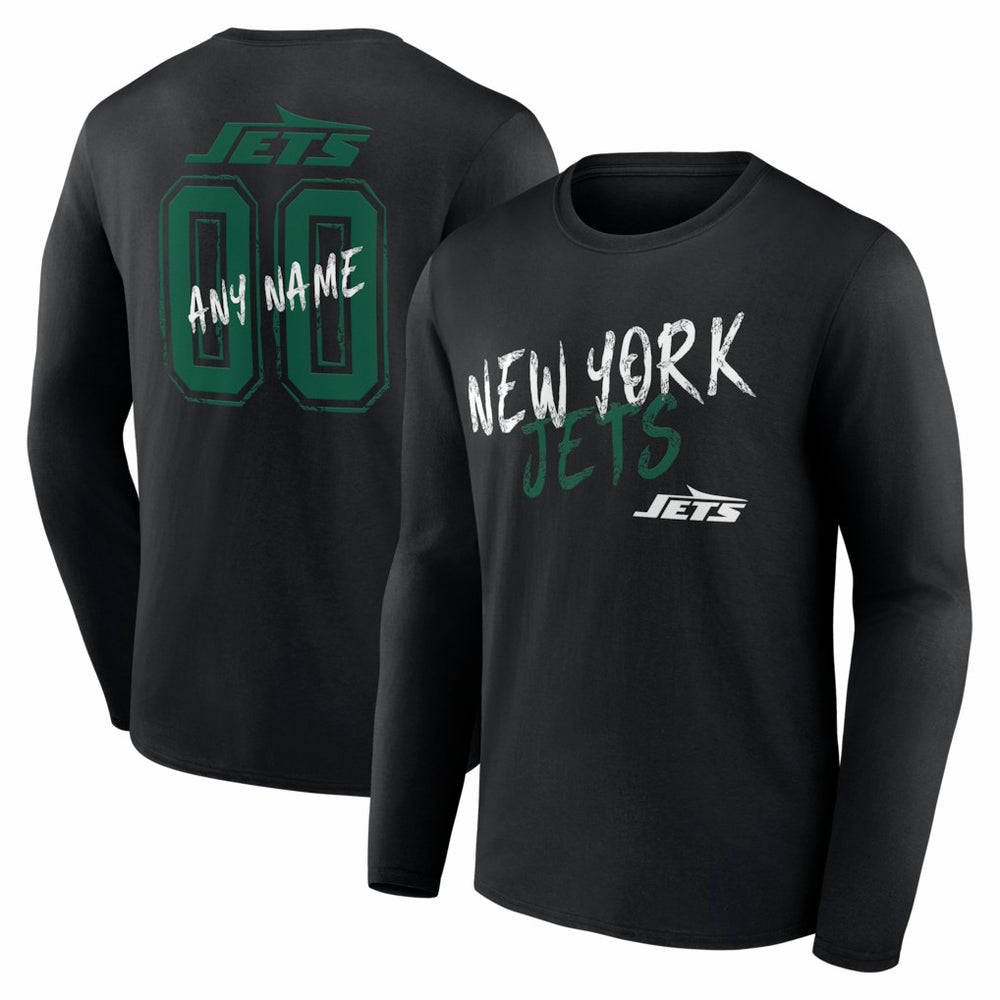 New York Jets Hustle Personalized Name & Number Long Sleeve T-Shirt Black | NFL
