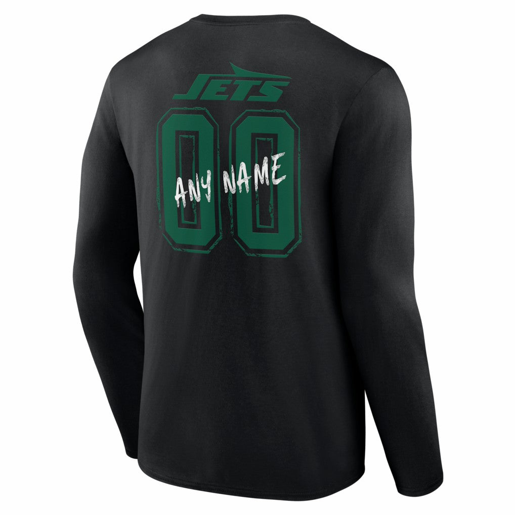 New York Jets Hustle Personalized Name & Number Long Sleeve T-Shirt Black | NFL