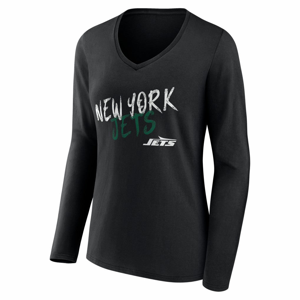 New York Jets Women's Hustle Personalized Name & Number Long Sleeve V-Neck T-Shirt Black | NFL
