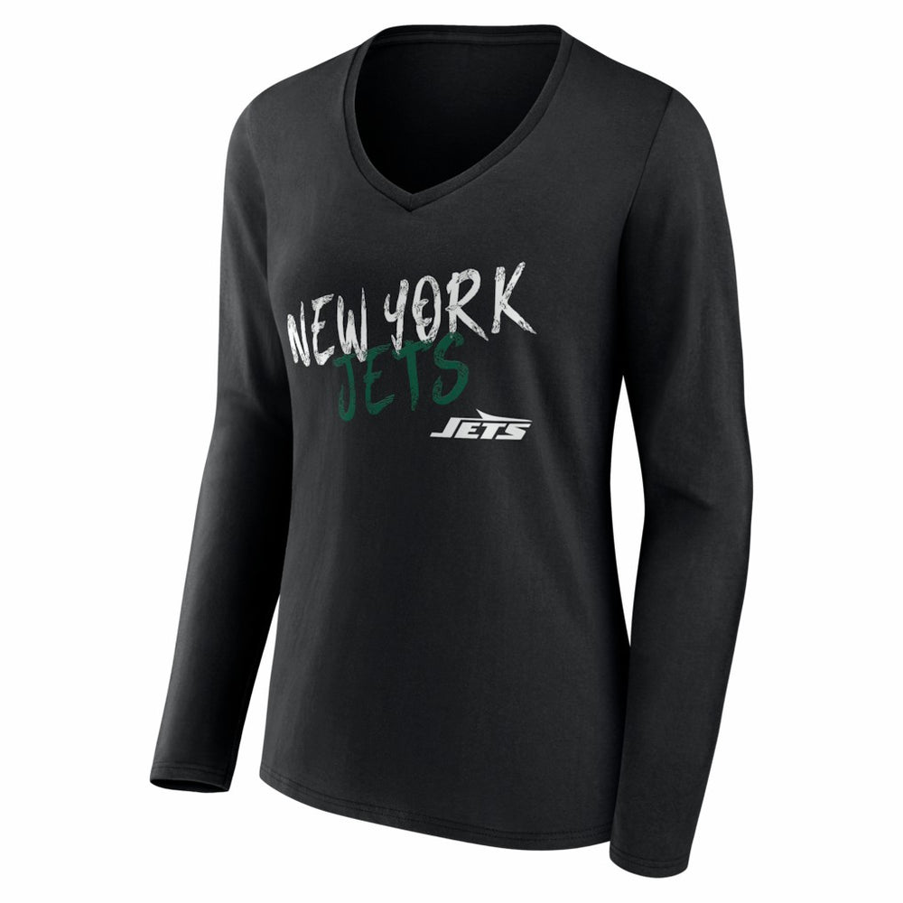 New York Jets Women's Hustle Personalized Name & Number Long Sleeve V-Neck T-Shirt Black | NFL