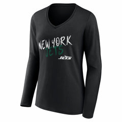 New York Jets Women's Hustle Personalized Name & Number Long Sleeve V-Neck T-Shirt Black | NFL