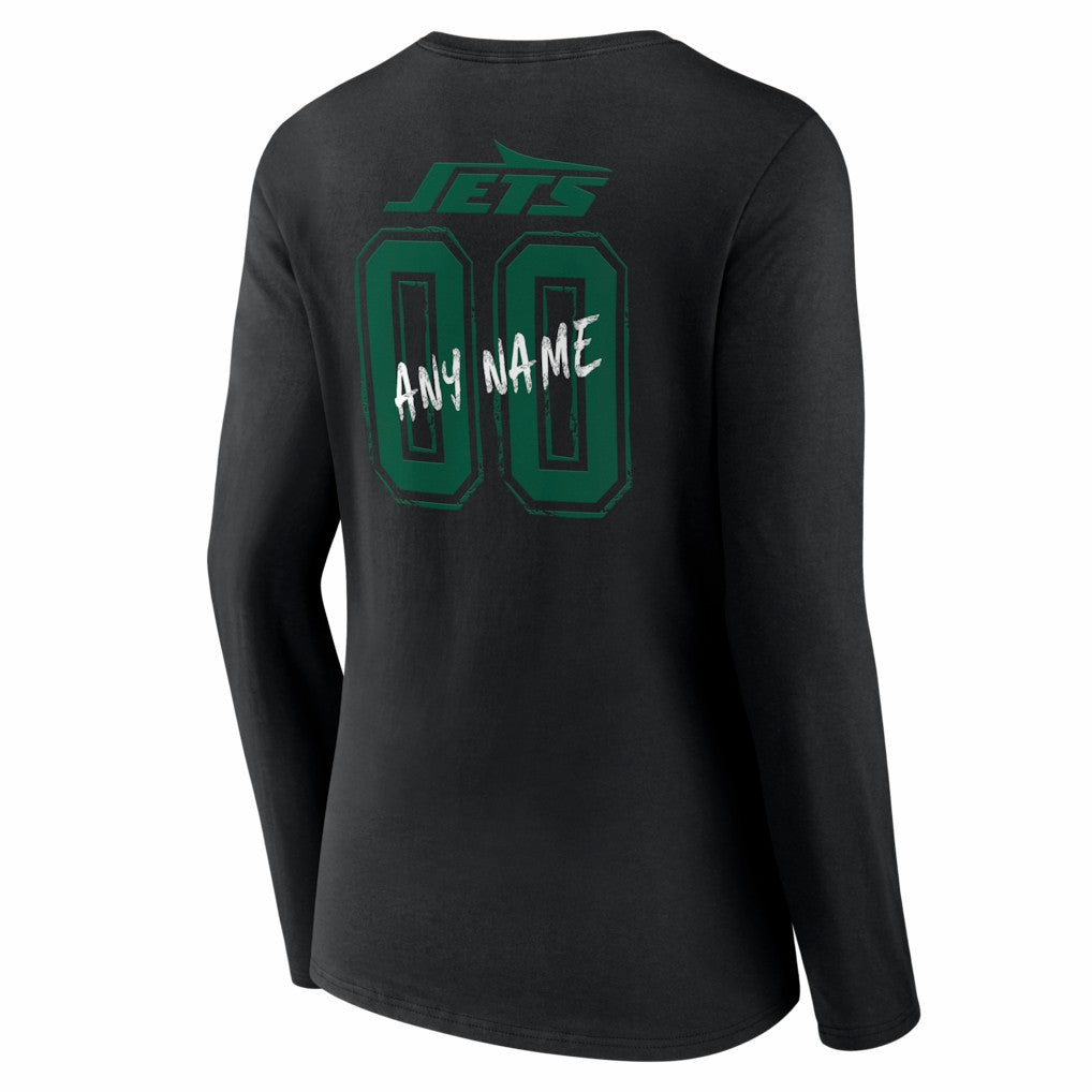 New York Jets Women's Hustle Personalized Name & Number Long Sleeve V-Neck T-Shirt Black | NFL