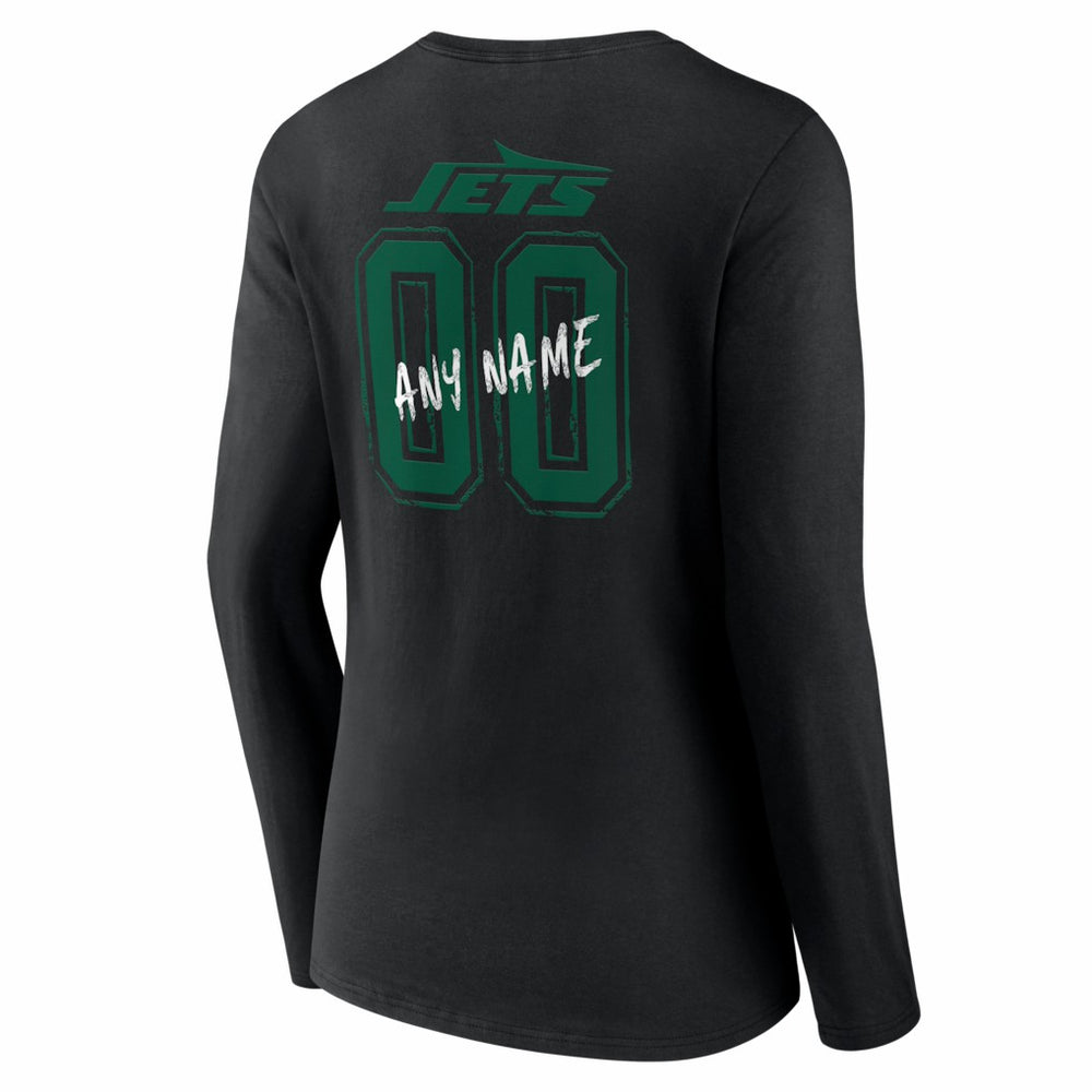 New York Jets Women's Hustle Personalized Name & Number Long Sleeve V-Neck T-Shirt Black | NFL