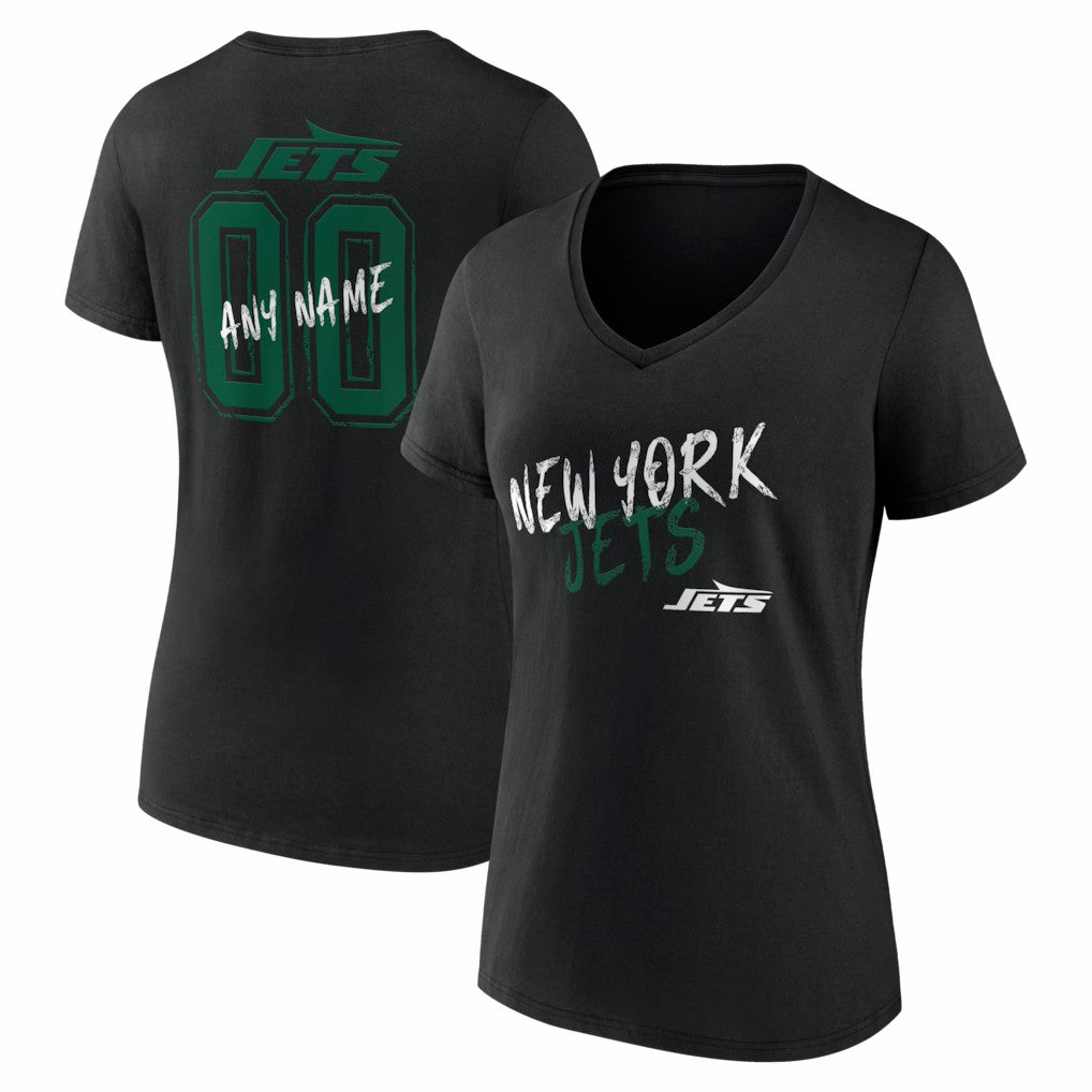 New York Jets Women's Hustle Personalized Name & Number V-Neck T-Shirt Black | NFL