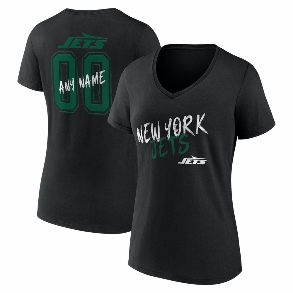 New York Jets Women's Hustle Personalized Name & Number V-Neck T-Shirt Black | NFL