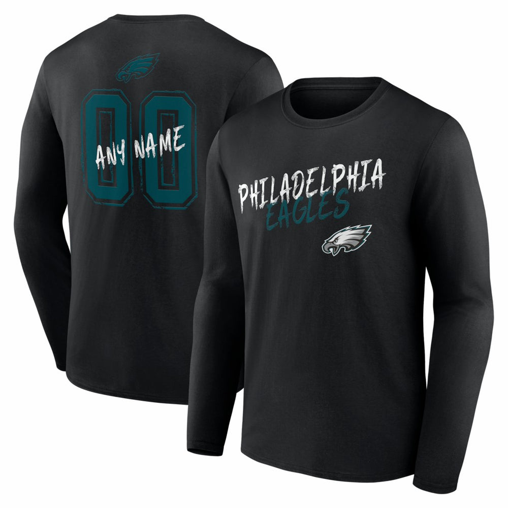 Philadelphia Eagles Hustle Personalized Name & Number Long Sleeve T-Shirt Black | NFL
