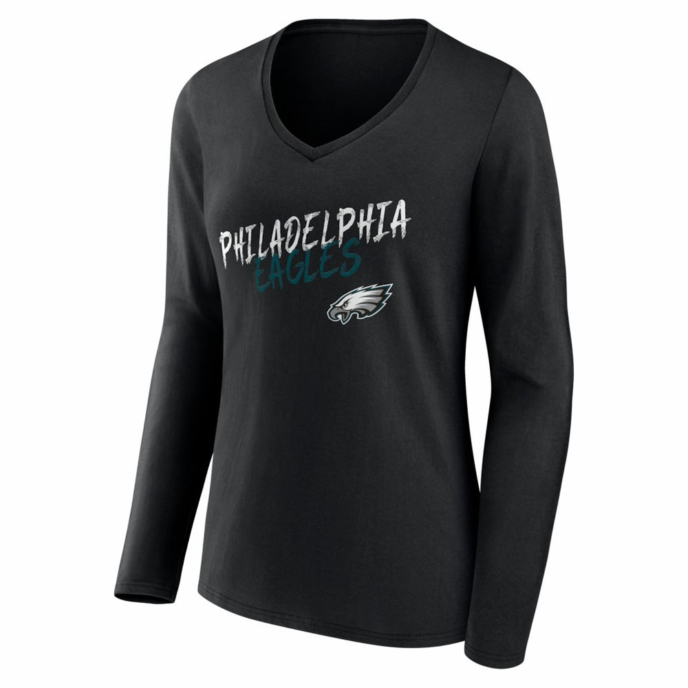 Philadelphia Eagles Women's Hustle Personalized Name & Number Long Sleeve V-Neck T-Shirt Black | NFL