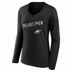 Philadelphia Eagles Women's Hustle Personalized Name & Number Long Sleeve V-Neck T-Shirt Black | NFL