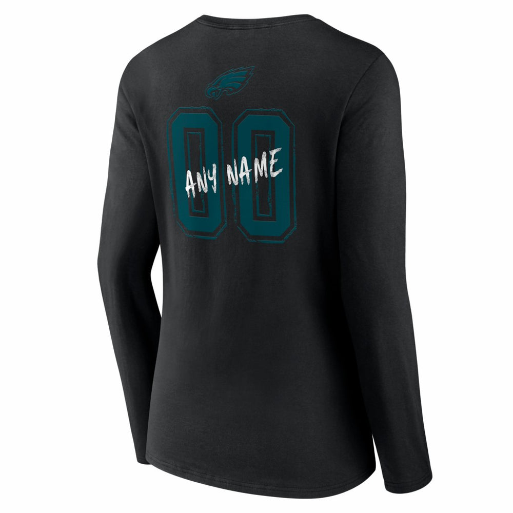 Philadelphia Eagles Women's Hustle Personalized Name & Number Long Sleeve V-Neck T-Shirt Black | NFL