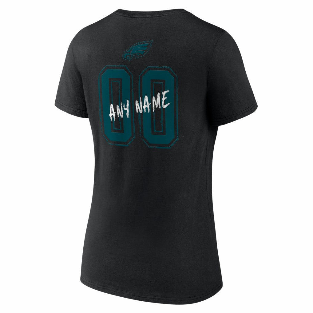 Philadelphia Eagles Women's Hustle Personalized Name & Number V-Neck T-Shirt Black | NFL