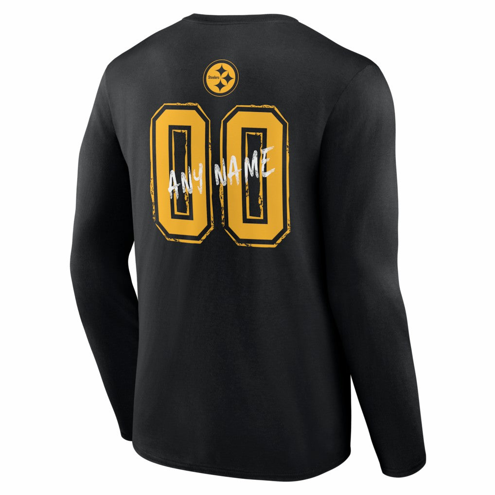 Pittsburgh Steelers Hustle Personalized Name & Number Long Sleeve T-Shirt Black | NFL