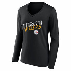 Pittsburgh Steelers Women's Hustle Personalized Name & Number Long Sleeve V-Neck T-Shirt Black | NFL