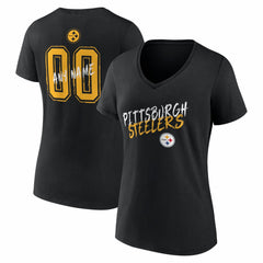 Pittsburgh Steelers Women's Hustle Personalized Name & Number V-Neck T-Shirt Black | NFL