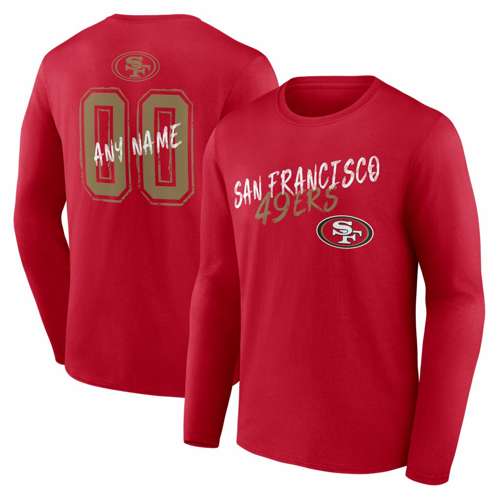 San Francisco 49ers Hustle Personalized Name & Number Long Sleeve T-Shirt Scarlet | NFL