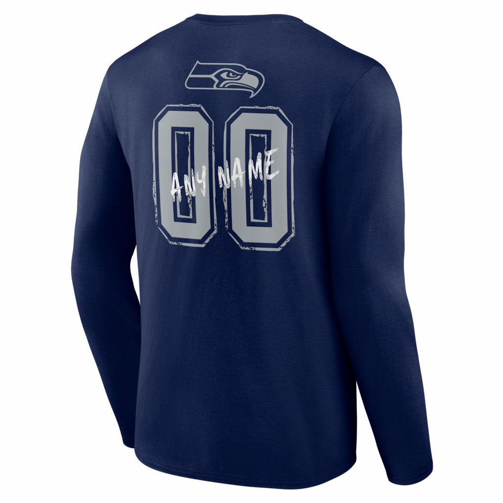 Seattle Seahawks Hustle Personalized Name & Number Long Sleeve T-Shirt College Navy | NFL