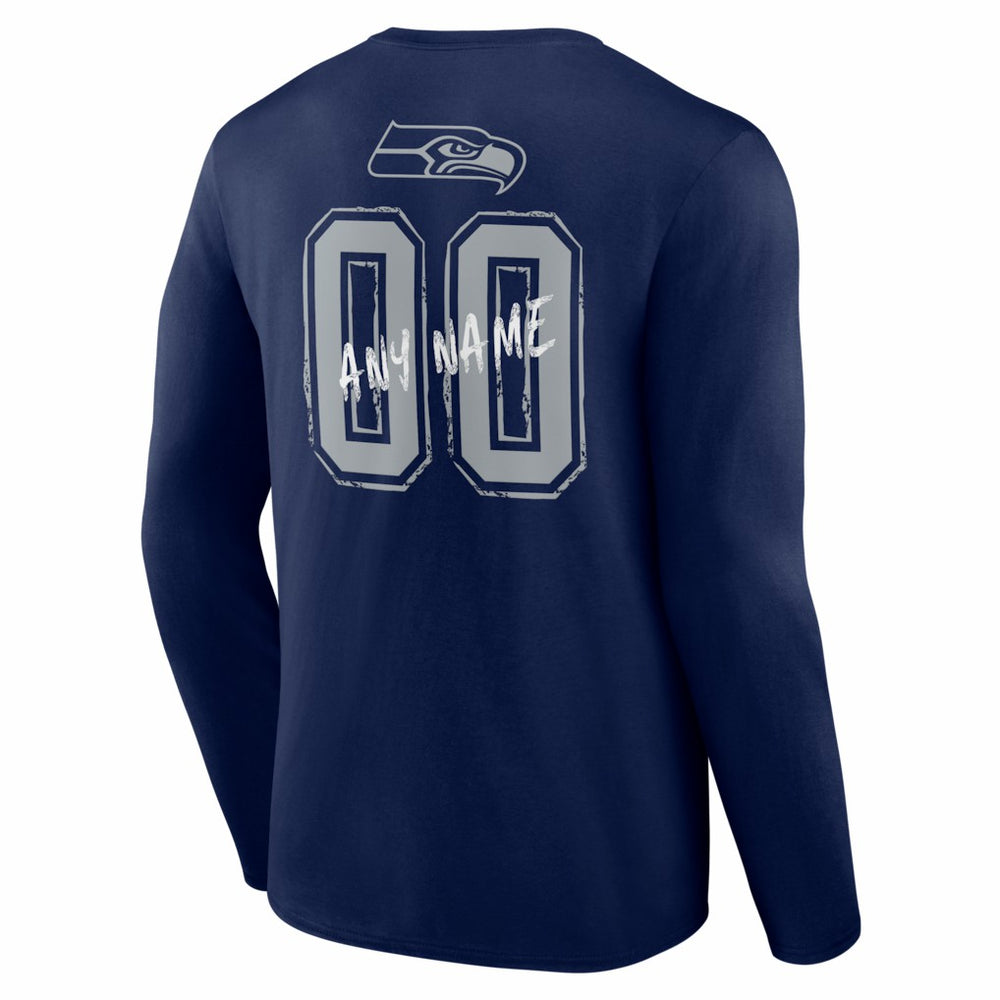 Seattle Seahawks Hustle Personalized Name & Number Long Sleeve T-Shirt College Navy | NFL
