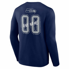 Seattle Seahawks Hustle Personalized Name & Number Long Sleeve T-Shirt College Navy | NFL