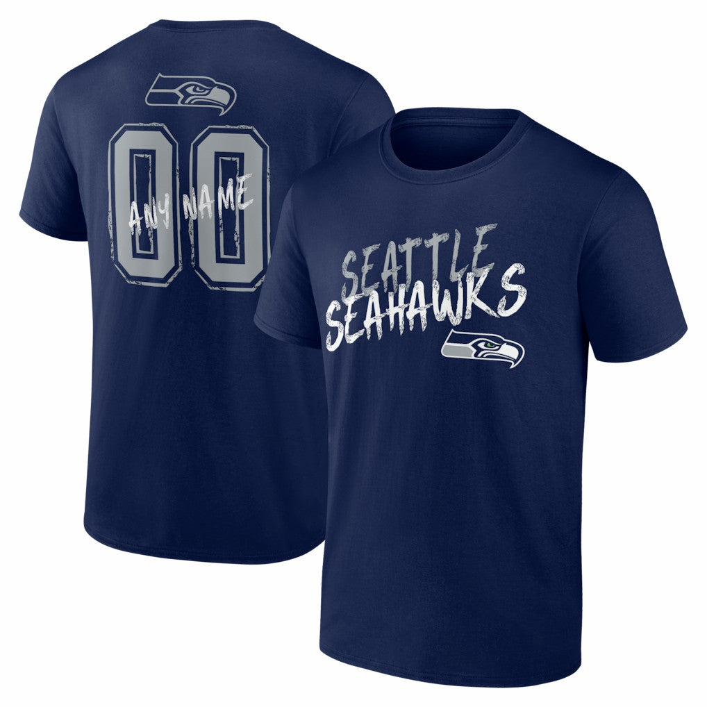 Seattle Seahawks Hustle Personalized Name & Number T-Shirt College Navy | NFL
