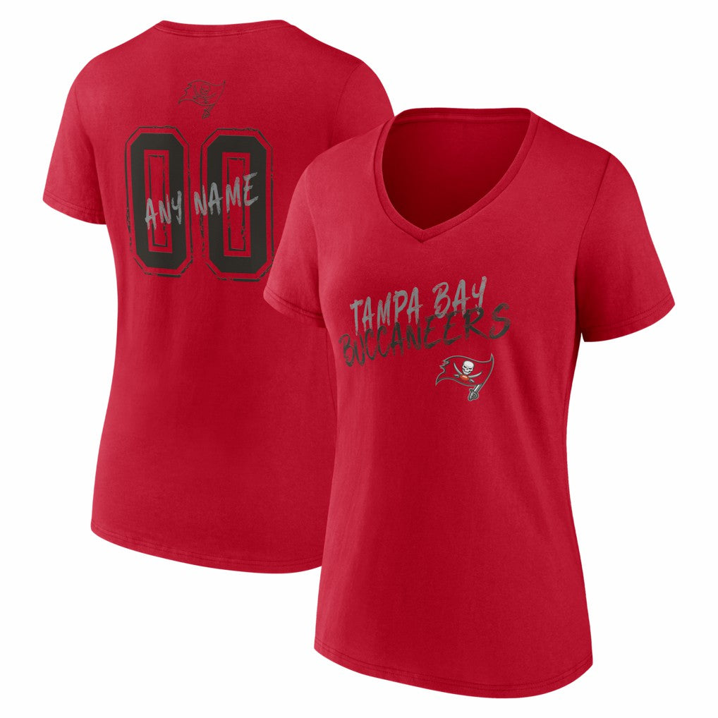 Tampa Bay Buccaneers Women's Hustle Personalized Name & Number V-Neck T-Shirt Red | NFL