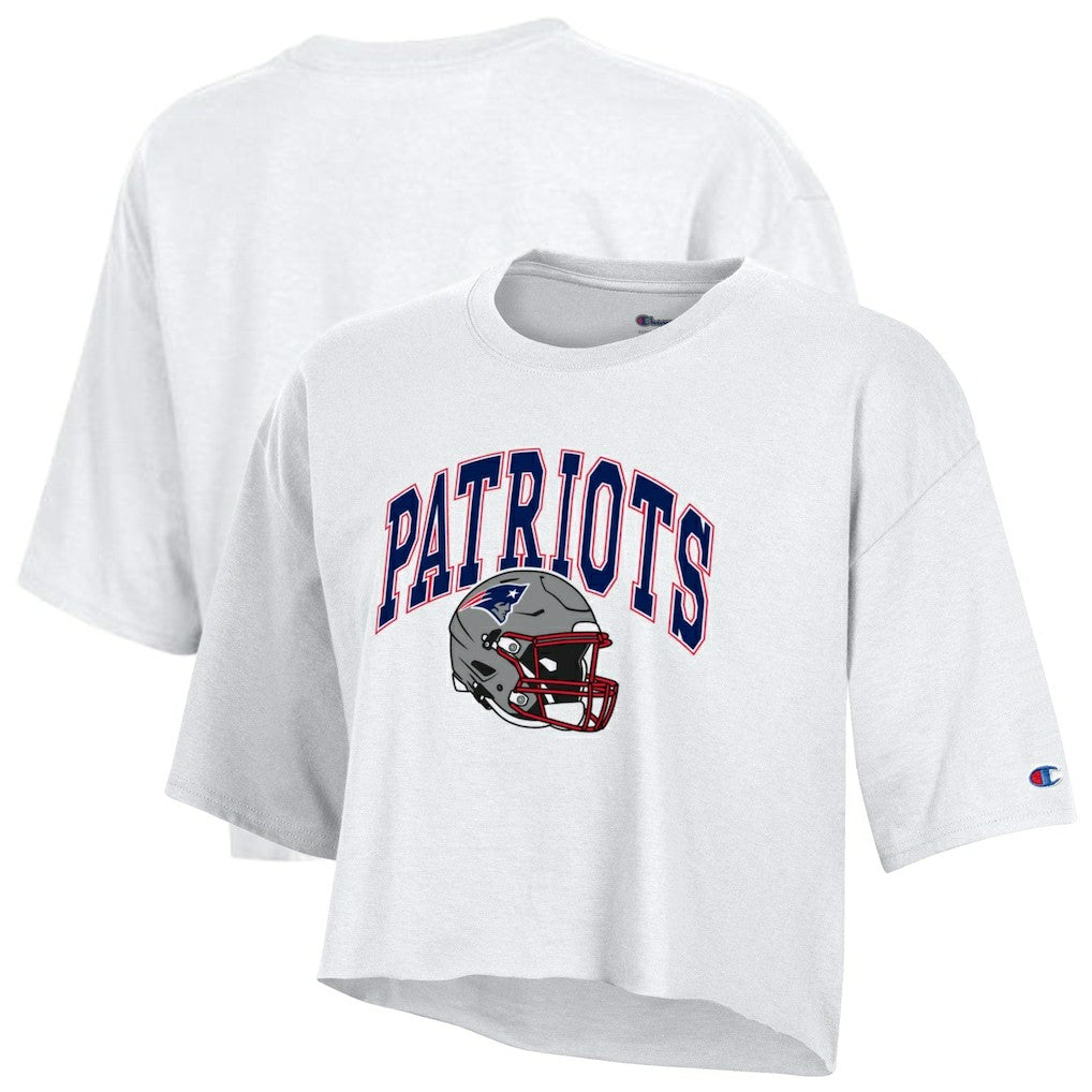 New England Patriots Champion Women's Boyfriend Cropped T-Shirt White | NFL