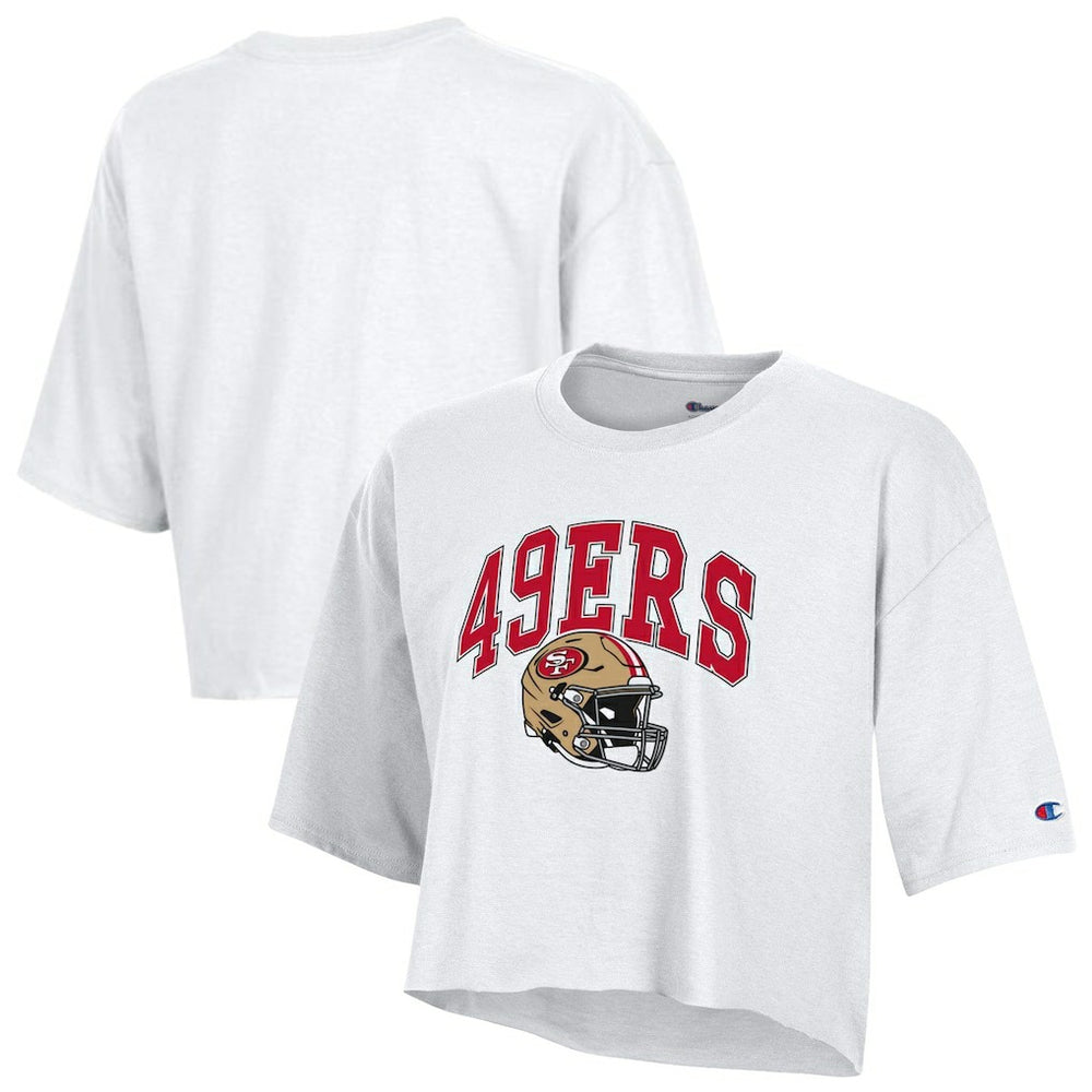 San Francisco 49ers Champion Women's Boyfriend Cropped T-Shirt White | NFL