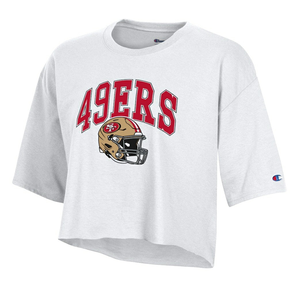 San Francisco 49ers Champion Women's Boyfriend Cropped T-Shirt White | NFL