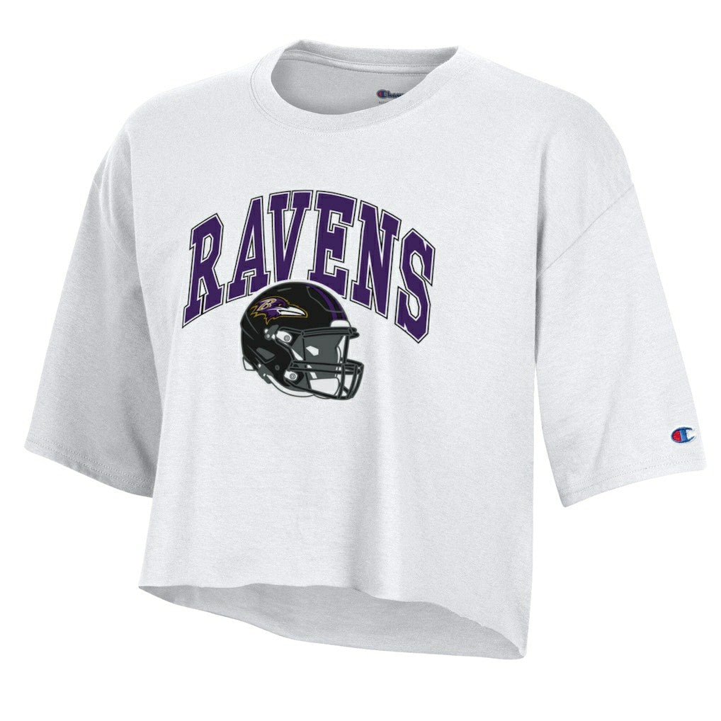 Baltimore Ravens Champion Women's Boyfriend Cropped T-Shirt White | NFL