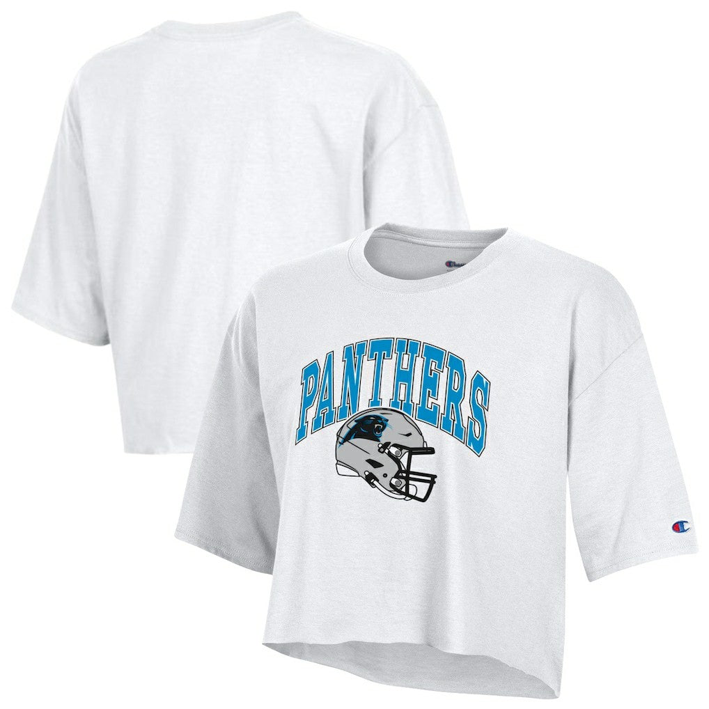 Carolina Panthers Champion Women's Boyfriend Cropped T-Shirt White | NFL