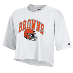 Cleveland Browns Champion Women's Boyfriend Cropped T-Shirt White | NFL