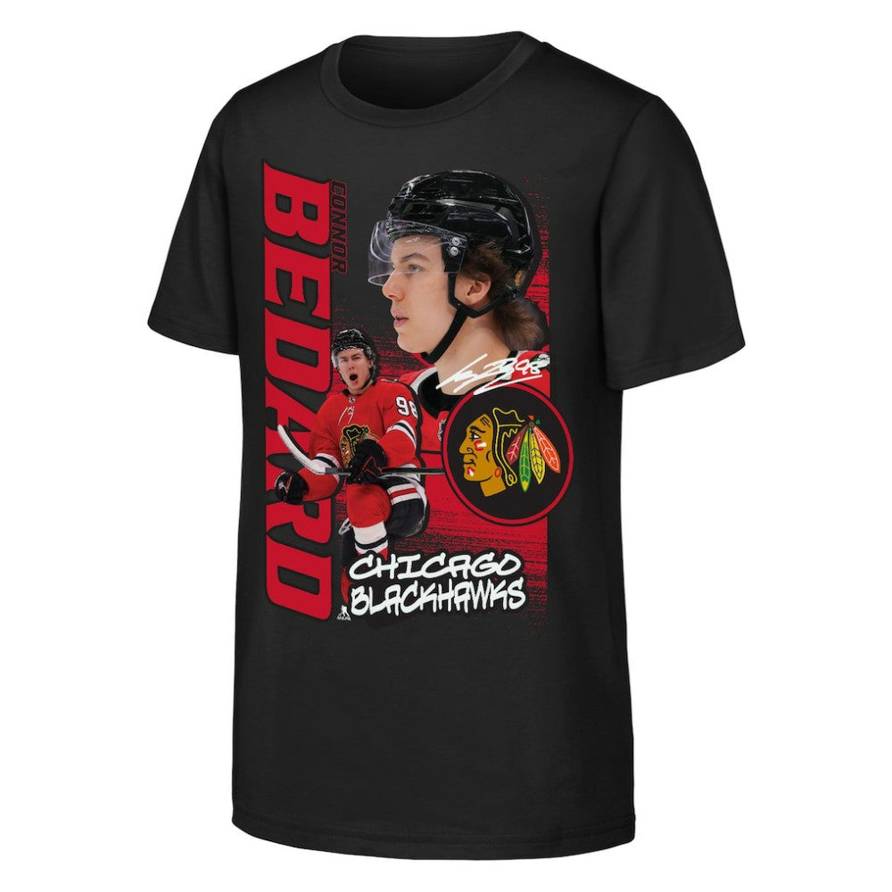 Connor Bedard Chicago Blackhawks Outerstuff Youth Playmaker T-Shirt - Black - NHL
