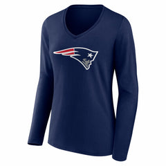Drake Maye New England Patriots Women's Nickname V-Neck Long Sleeve T-Shirt Navy | NFL