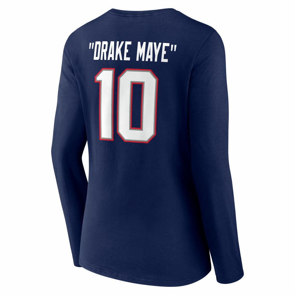 Drake Maye New England Patriots Women's Nickname V-Neck Long Sleeve T-Shirt Navy | NFL